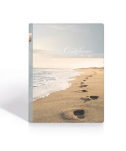 Voetstappen_condoleanceregister web | Bertis | Uitvaartbenodigdheden condoleance mappen voetstappen in het zand